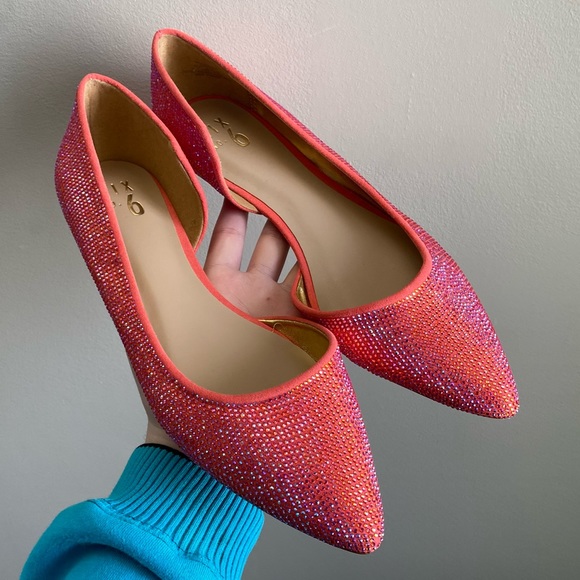 Mix NO.6 coral pink colour shift full crystal pointed flats / shoes - Picture 1 of 8